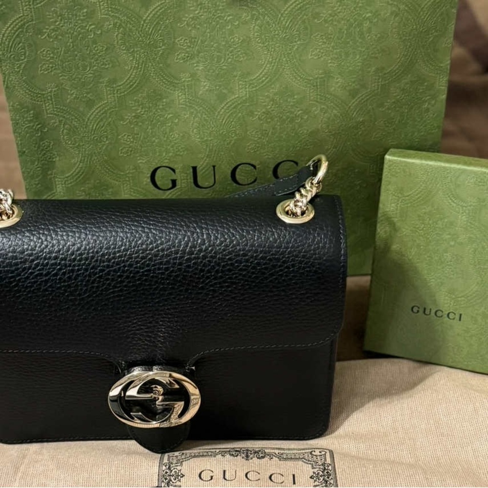 Gucci Black Leather Chain Shoulder Bag